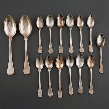 A silver set of table ware, 27 pcs, 19th and 20th century.