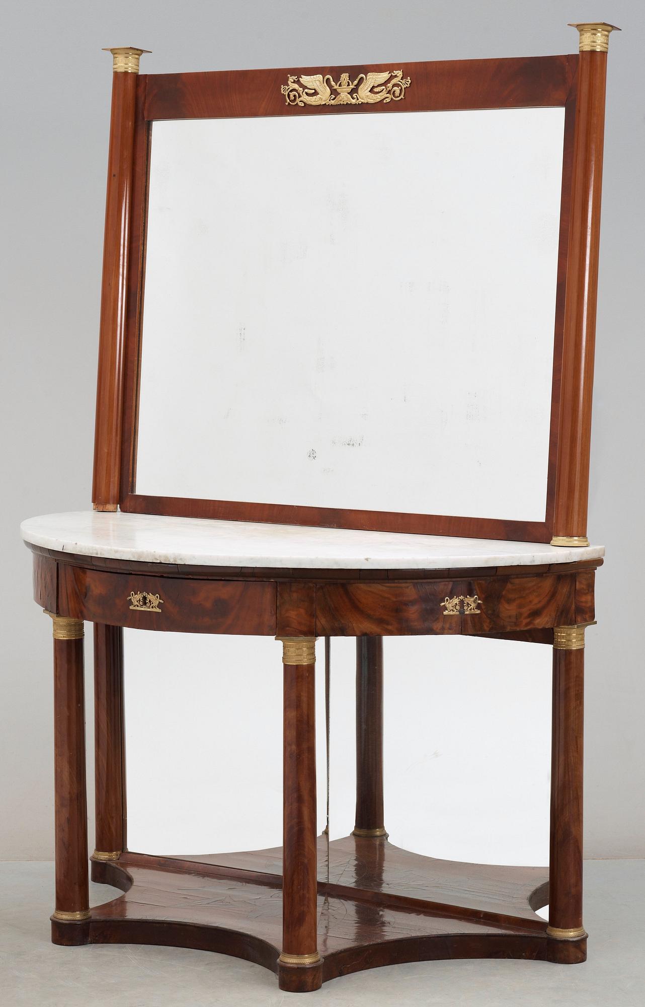 A French Empire early 19th century console table and mirror.