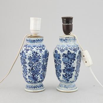 A pair of blue and white vases made in to lamps, Qing dynasty, Qianlong (1736-95).