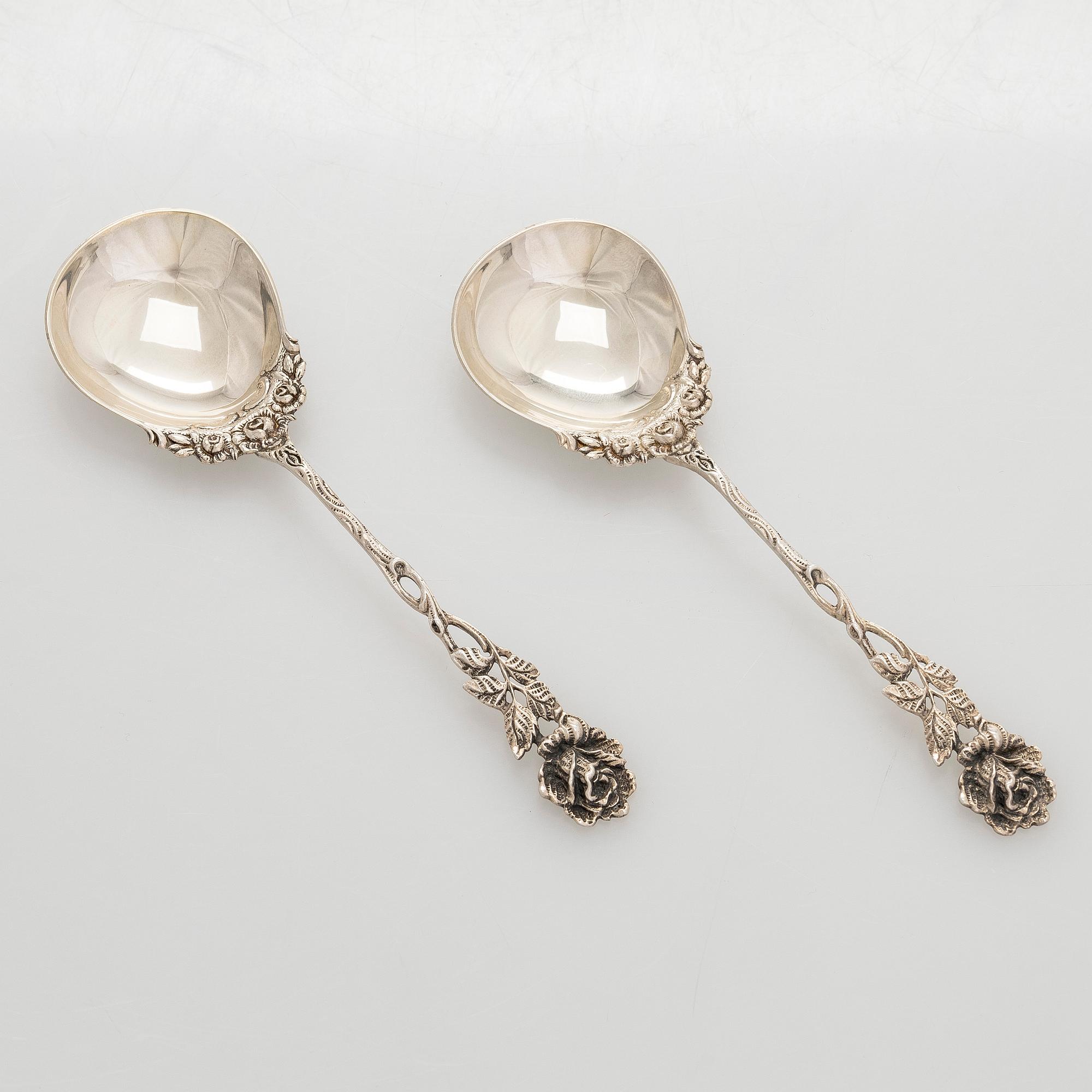 Serveringskålar, ett par, sterling silver och glas, 1900-talets mitt.