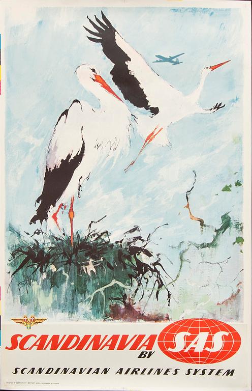 Otto Nielsen, affisch 'Scandinavia by SAS Scandinavian Airlines System', ca 1958.