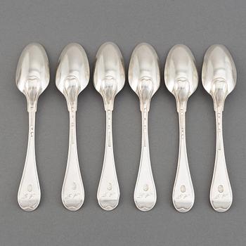 A set of six Swedish 18th century silver spoons, maker's mark Petter Eneroth, Stockholm, 1785.