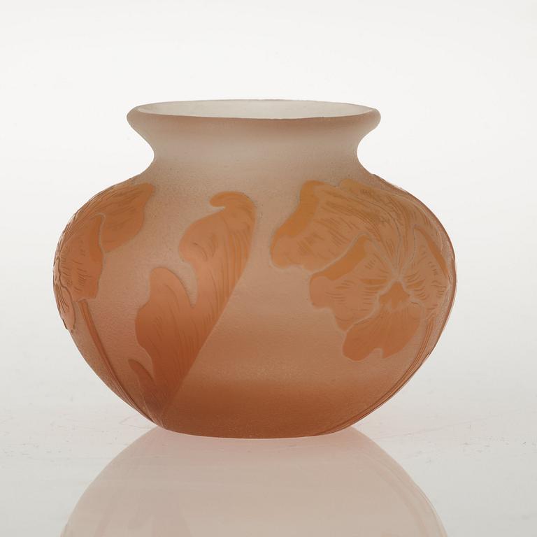 A Karl Lindeberg Art Nouveau cameo glass vase, Kosta, Sweden.