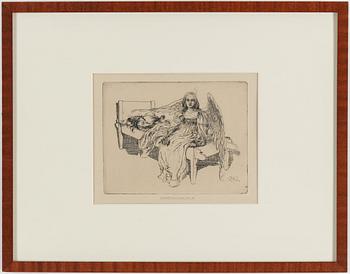 CARL LARSSON, etching, signed C.L. in the plate. Executed 1898. State 5. 425 unsigned copies. "The Guardian Angel".