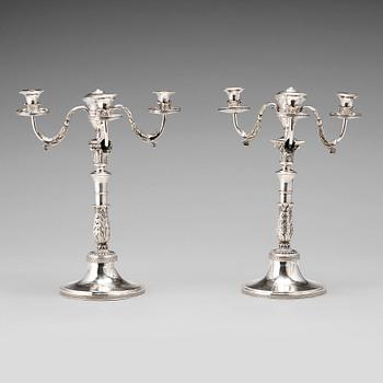 134. A pair of German 19th century silver candelabra, unidentified makers mark, Frankfurt.