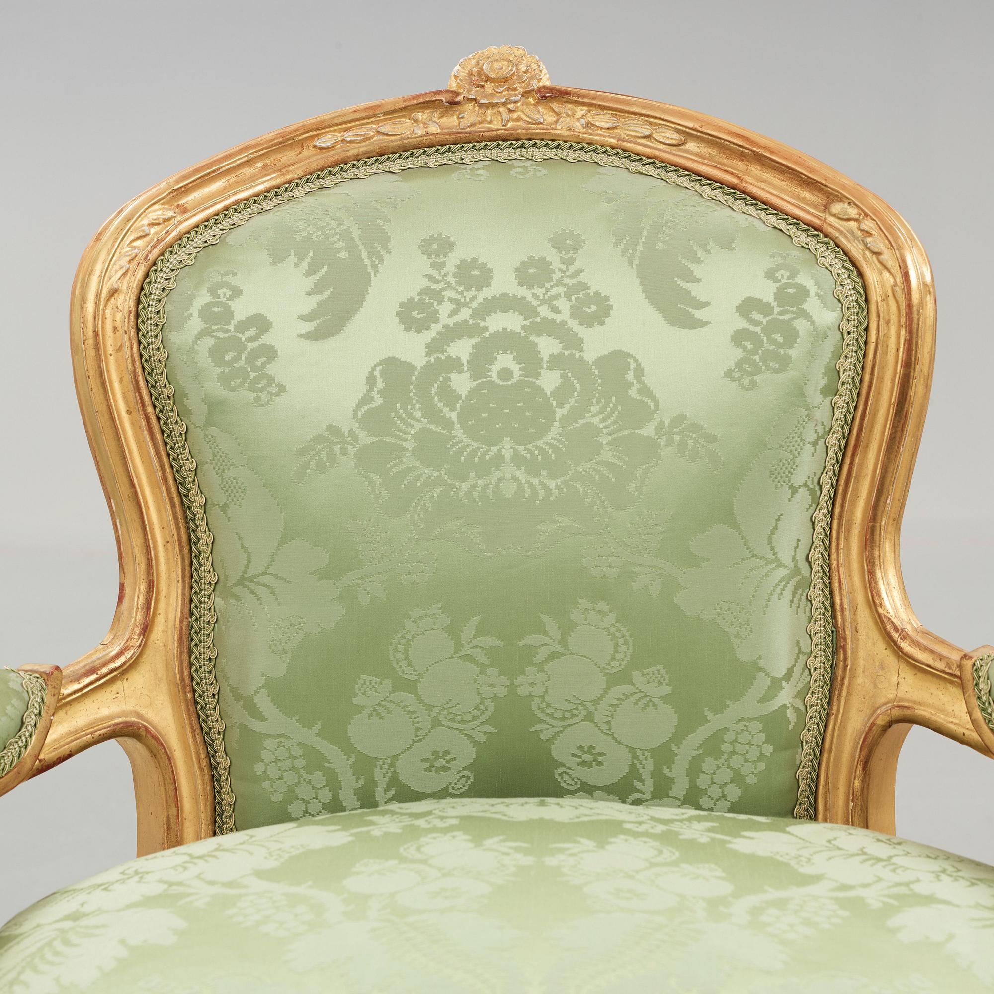 A pair of Swedish Rococo 18th century armchairs.