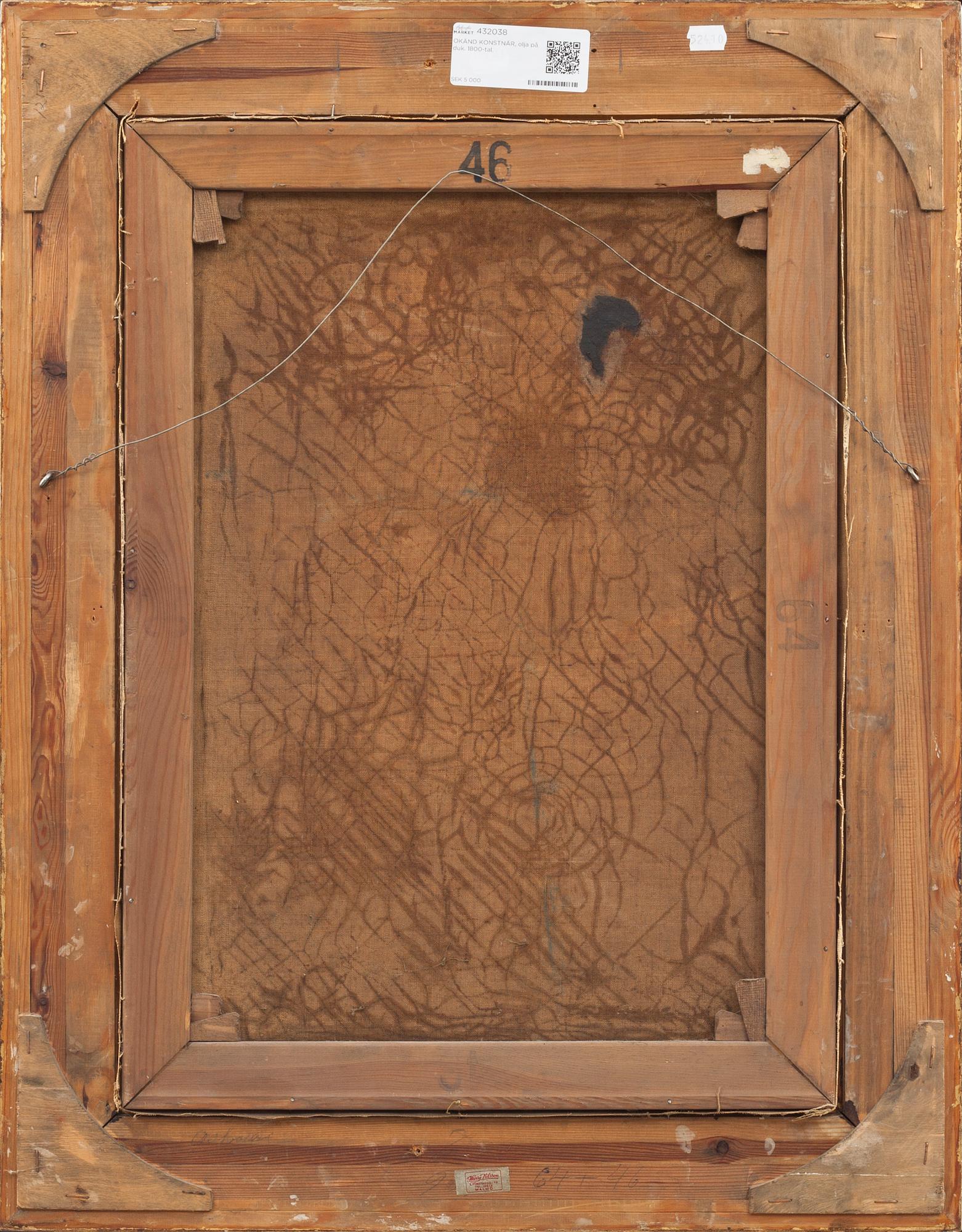 OKÄND KONSTNÄR, olja på duk. 1800-tal.