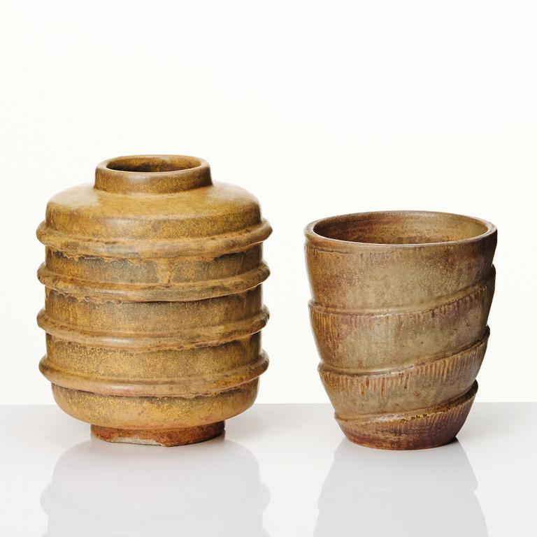 Hildur Haggård, two ceramic vases, executed in her own studio, Stockholm 1930s.