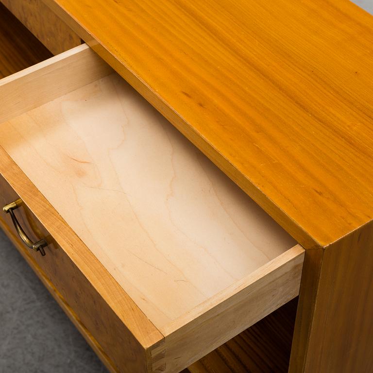 An elm and burr birch veneered bookcase, 1940's.