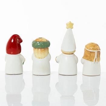 Lisa Larson, figuriner, 4 st, stengods, "Advent", Rörstrand.