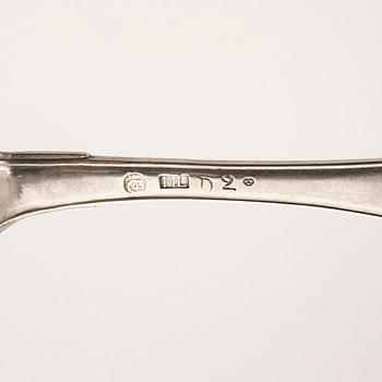 Collection of tablespoons, 28 pieces, silver, by 9 different master silversmiths, Kristianstad, 18th/19th century.