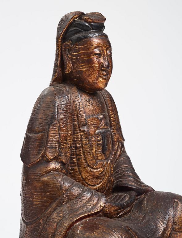 A large wooden gilt lacquer figure of Guanyin, Vietnamese/Southern China, about 1800 or later.