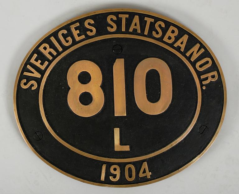 LOKSKYLT, gjutjärn, Sveriges Statsbanor, 810 L, 1904.