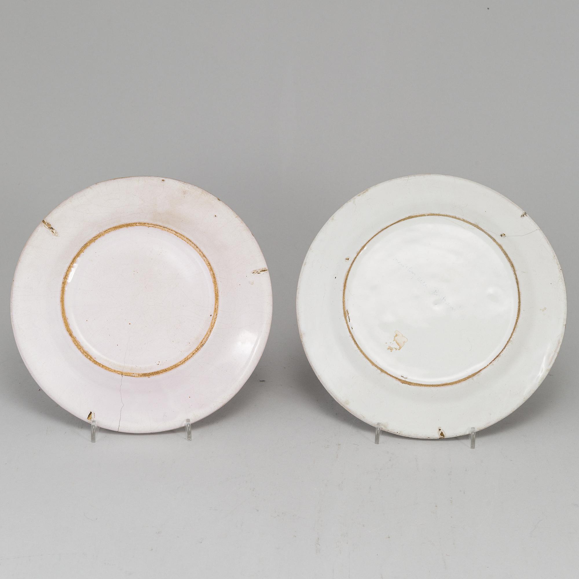 A Swedish faience serving dish and six plates, 18th Century.