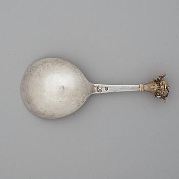 A Swedish 18th century parcel-gilt spoon, marks of Peter Britt, Kalmar (1701-1758 (1759)).