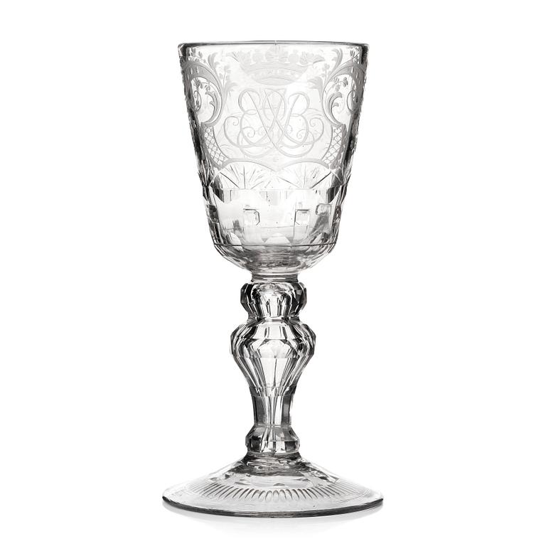 A large engraved goblet, 18th Century.