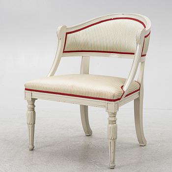A late Gustavian style armchair, late 20th Century.