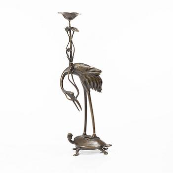 A bronze candle holder, Japan, 20th century.