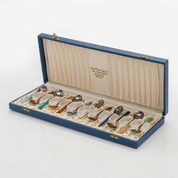 Tillander, mokkalusikoita, 12 kpl, emalia ja kullattua sterling hopeaa, Helsinki.