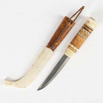 Anton Enarsson, a Sami reindeer horn knife, Arjeplog, signed AE.