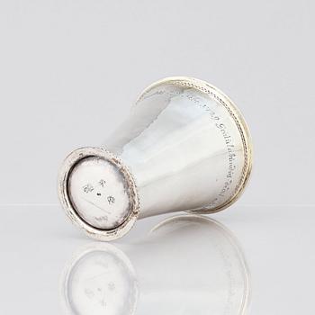 A Swedish 18th century parcel-gilt silver beaker, mark of Abraham Wirgman, Göteborg, 1722.