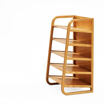 An Alvar Aalto birch shelf, made on license by Aalto Design Hedemora Sweden 1946-56, for Artek.