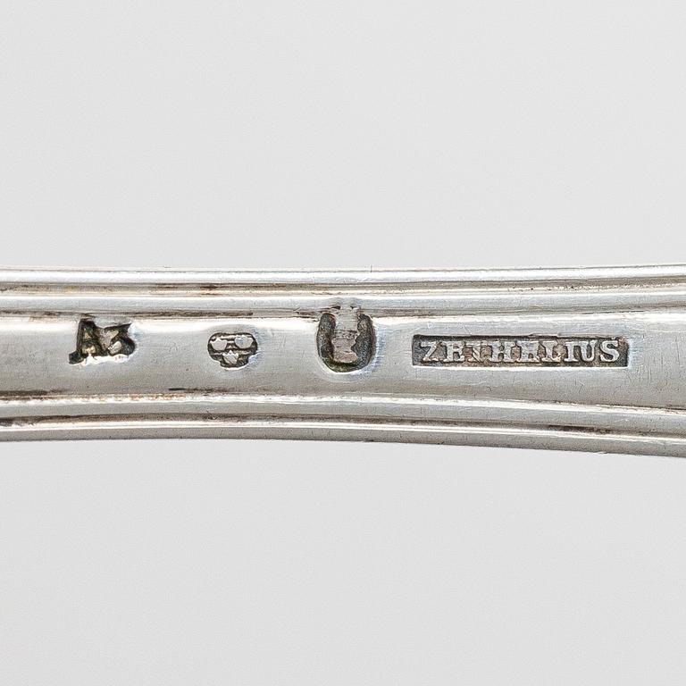 Adolf Zethelius, Six Swedish silver dinner spoons, mark of Adolf Zethelius, Stockholm 1831-1839.
