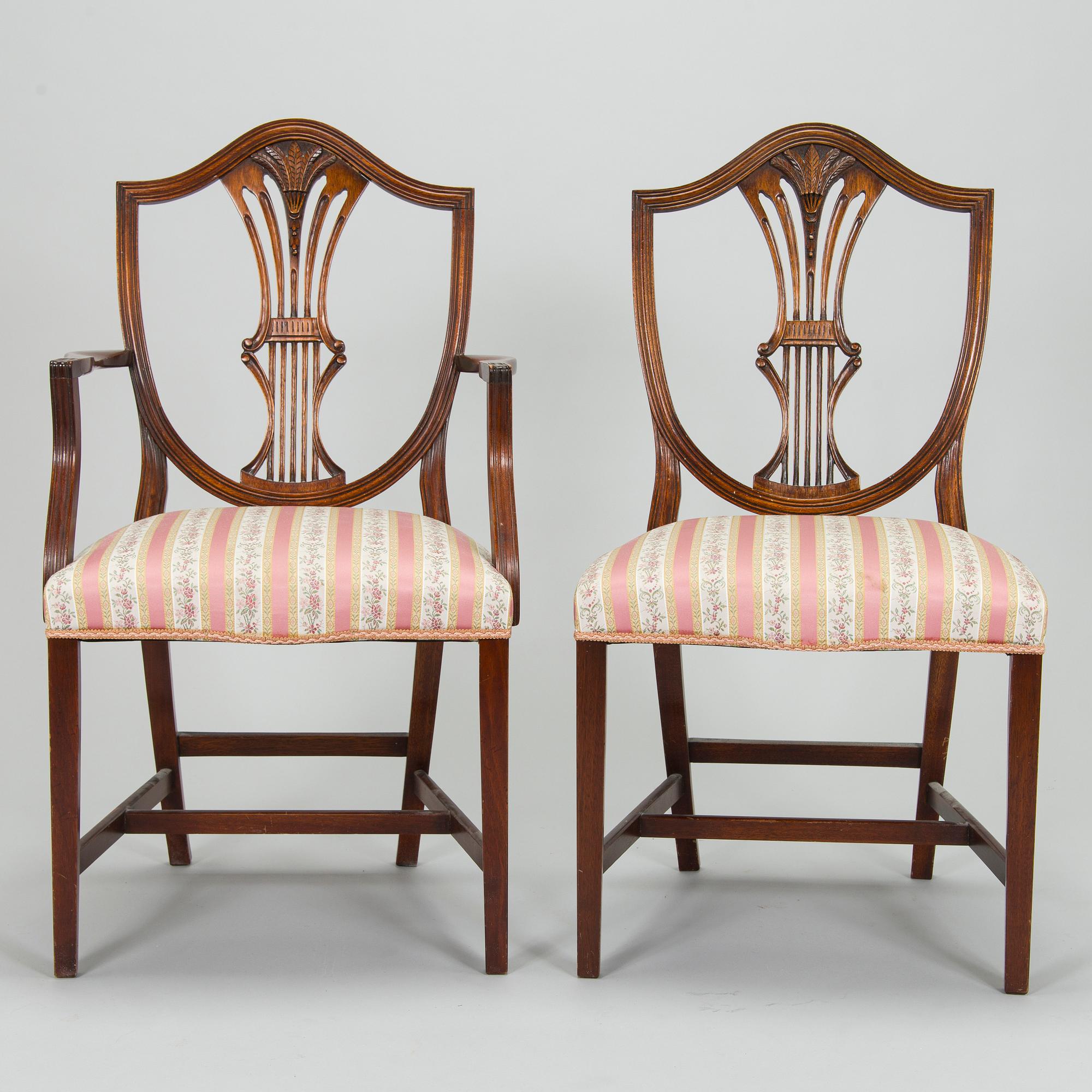 Matbord och stolar, 8 st, England 1970-tal.