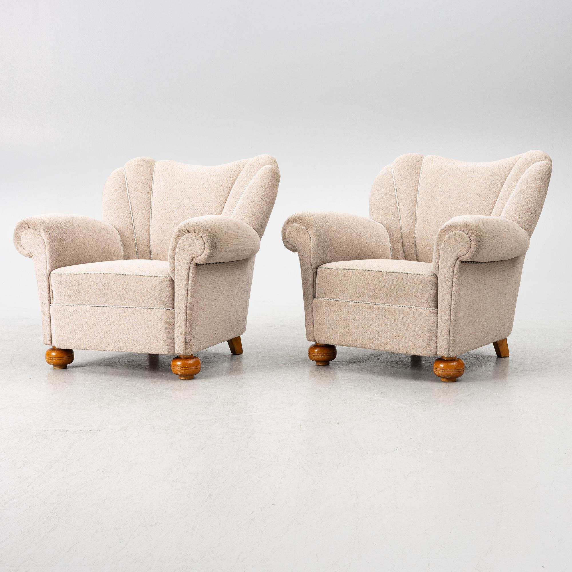 A pair of Swedish modern armchairs, first half of the 20th century.