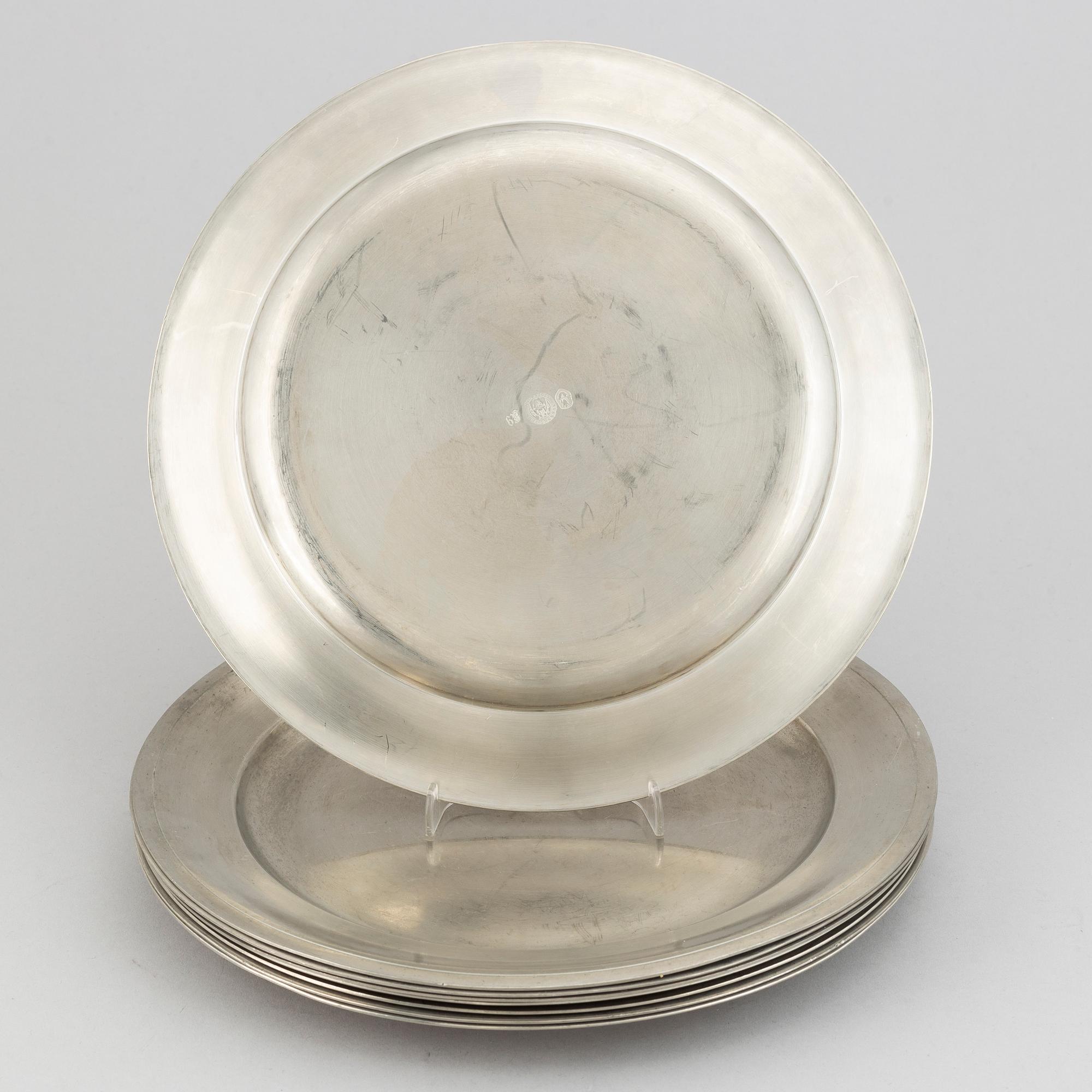 8 swedish pewter plates, Firma Svenskt Tenn. 1960s.