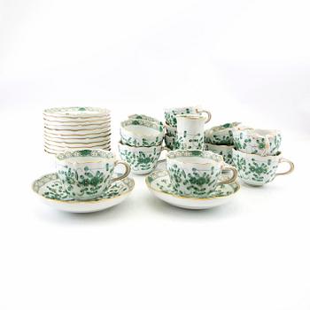 Service 14 pcs "Indische Malerei Grün", Meissen 20th century porcelain.