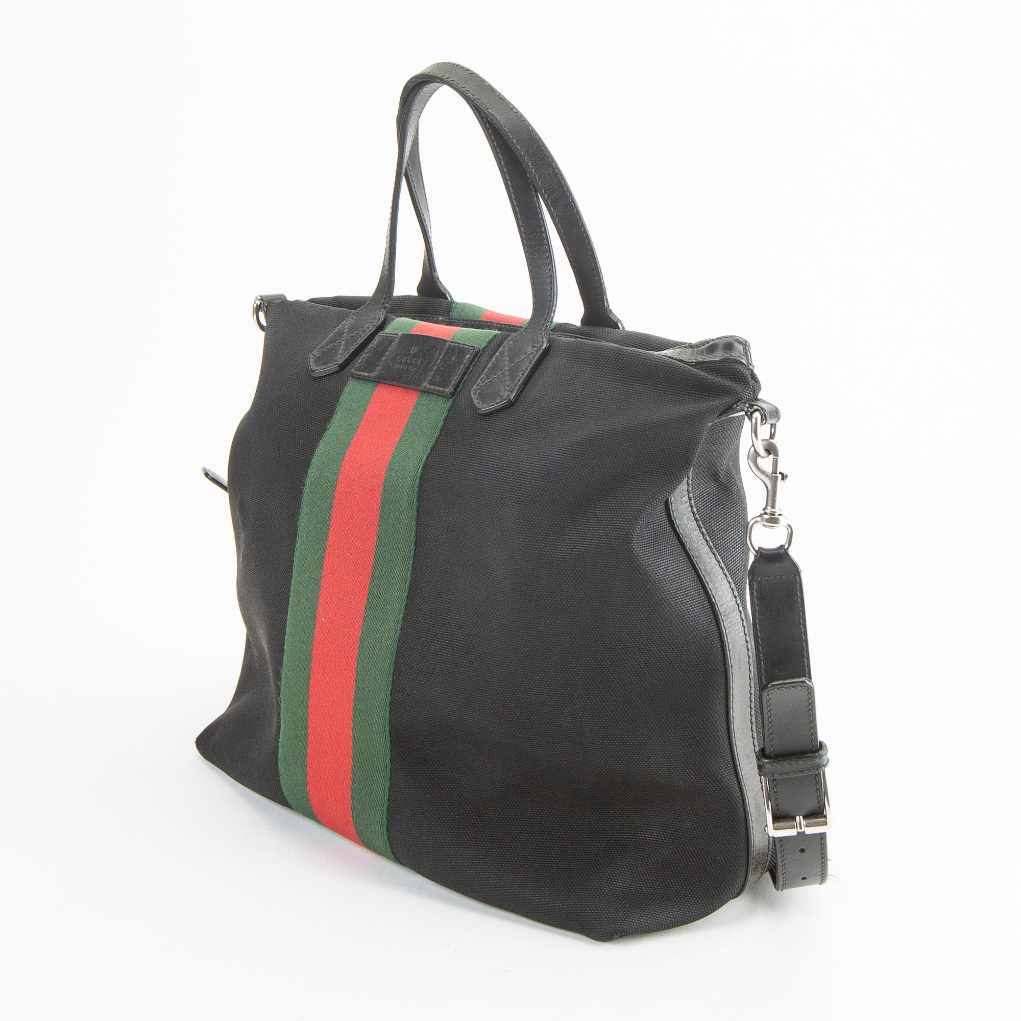 A Techno Web Stripe Canvas Tote  by Gucci.