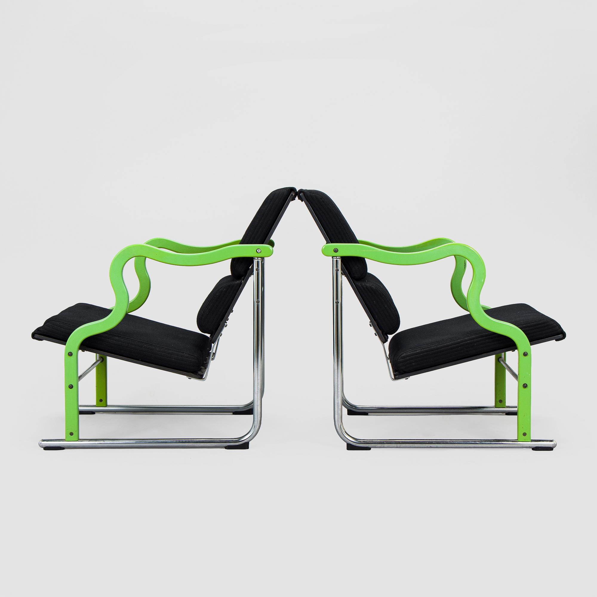 Yrjö Kukkapuro, A pair of 1980s 'Experiment' open armchairs for Avarte, Finland.