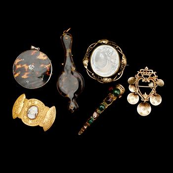 SMYCKEN, 5 st samt LORGNETTE, 1800-/1900-tal.