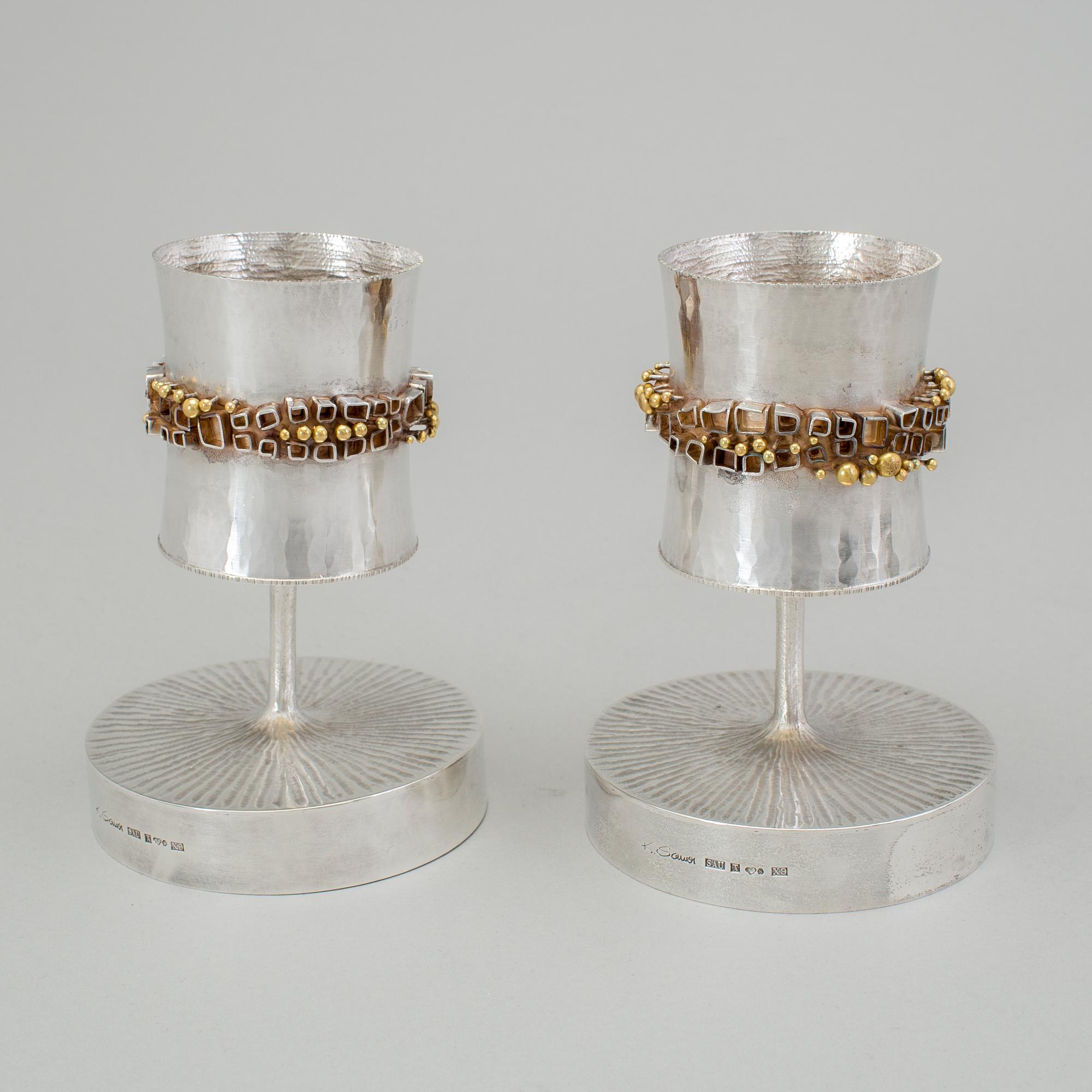 A pair of Karlheinz Sauer silver candlesticks, Västerås, Sweden 1972.