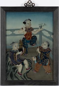 A reverse glass painting, 20th century.