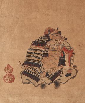 ALBUM, 12 målningar med kalligrafi. Japan, Meiji (1868-1912).