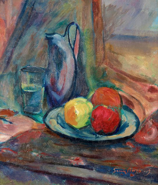 Svante Bergh, "Frukter på fat, kanna och glas" (Fruits on plate, pot and glass).
