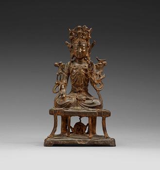 465. A brons figure of Manjushri, Ming dynasty 17th century.