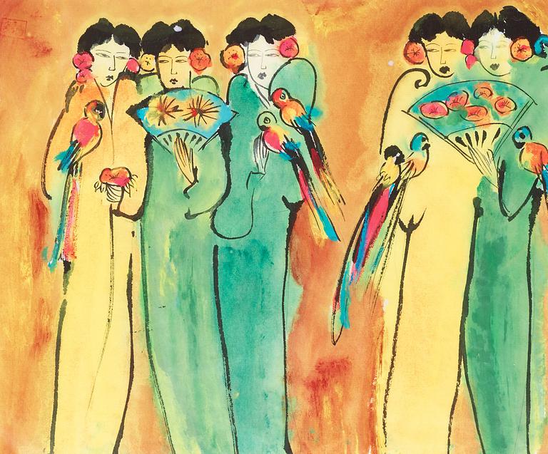 Walasse Ting, Women with parrots and flowers.