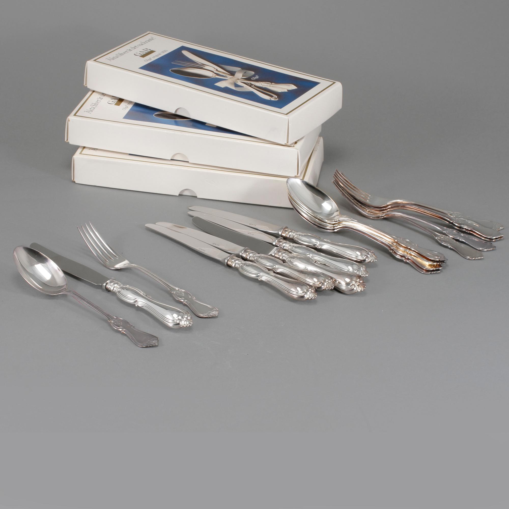 BESTICKSERVIS, 18 delar, silver, "Olga", GAB, 1990-tal, total vikt ca 1000 g.