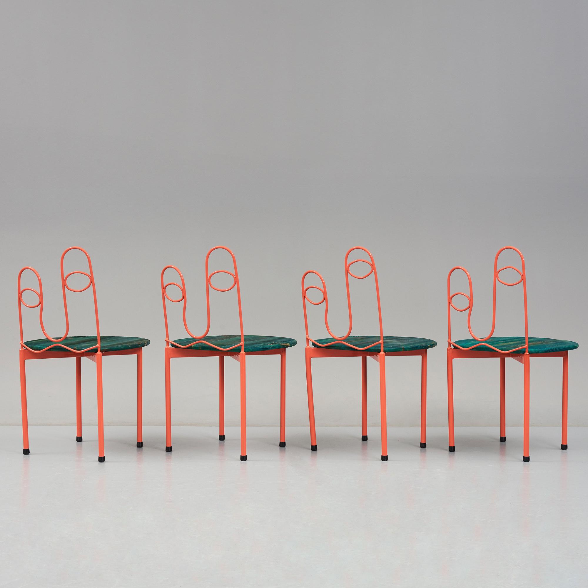 Fredrik Paulsen, Kristoffer Sundin and Simon Klenell, 4 chairs, made exclusively for the restaurant Omnipollo in Gothenburg Sweden, 2018.