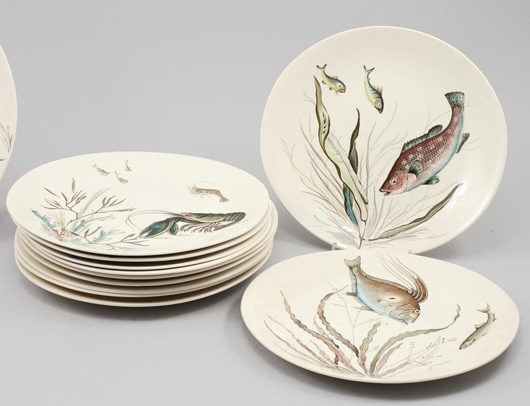 FISKSERVIS, 15 delar, flintgods, Johnson Bros, England, 1900-talets andra hälft.