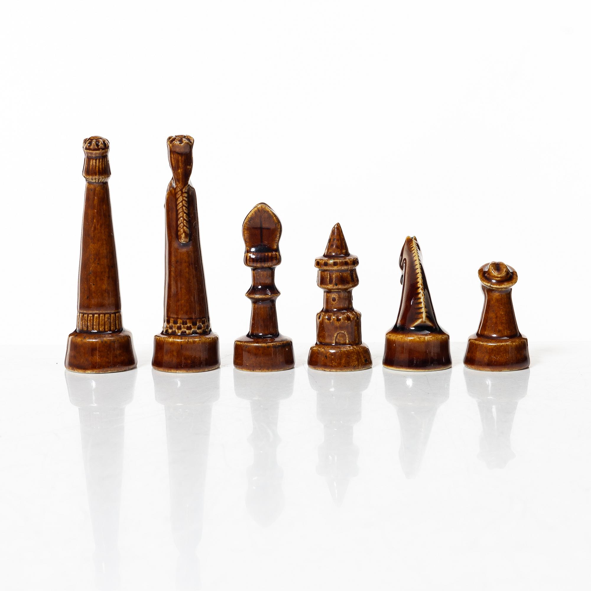 Sven Wejsfelt, a set of 33 stoneware chess pieces, Gustavsberg Studio 1964.