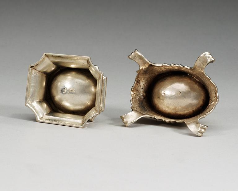 Two 18th century parcel-gilt salts, one of Silwester Wohlgemut, Celle 1730-tal, and one of ACW, Wien 1784.