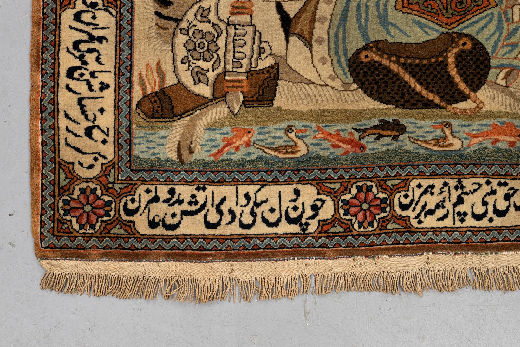 A rug, semi-antique Kashan figural, ca 105 x 79,5 cm.