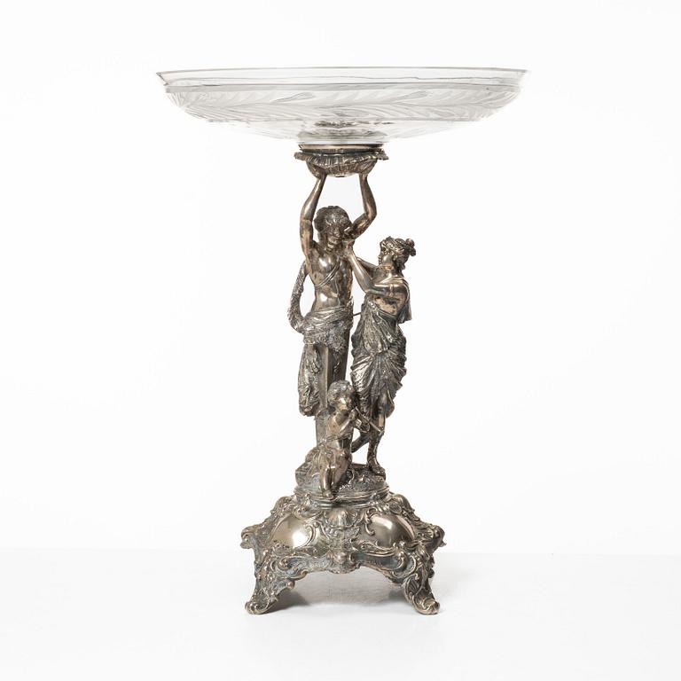 A silver and glass Rococo style centerpiece, Lale Silverware & Co Ltd, Istanbul, Turkey, 20th century.