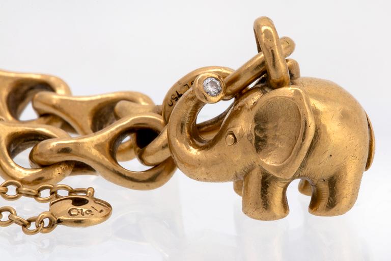 Lynggaard, bracelet 18K gold 1 elephnat charm w 1 brilliant-cut diamond, approx 18 cm.