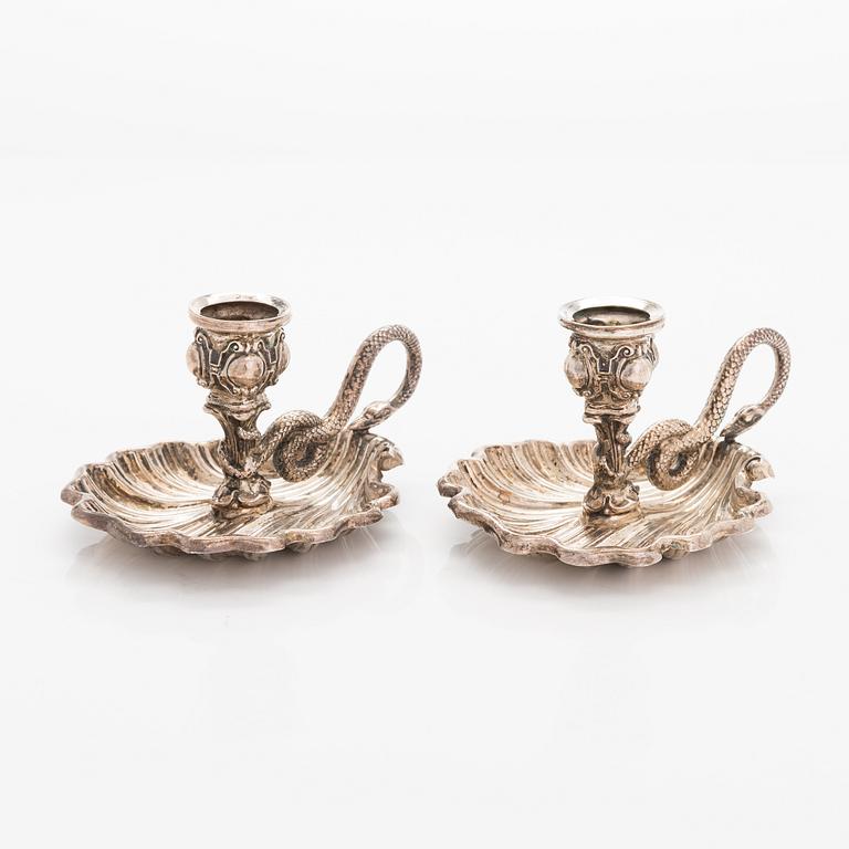 Nattljusstakar, ett par, silver Sverige 1800-talets mitt. Senempir.