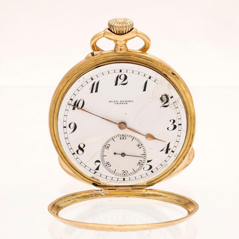 An 18K gold pocket watch by Alex Hüning, Geneve.